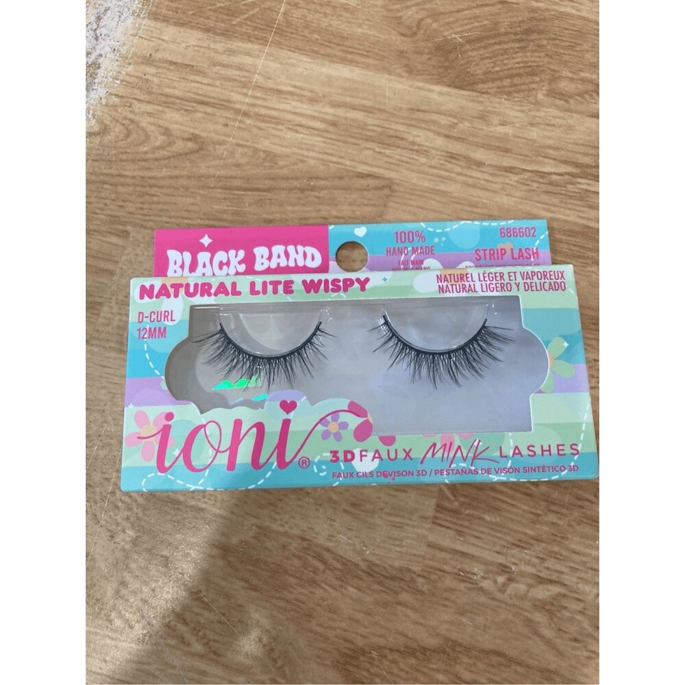 Ioni 3D Faux Mink Lashes Natural Lite Wispy D-Curl 12mm Black Band New